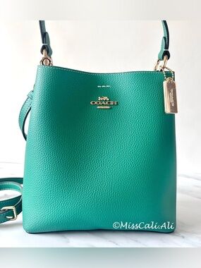 NWT COACH Small Town Bucket Leather Crossbody Bag - Green Bright Jade